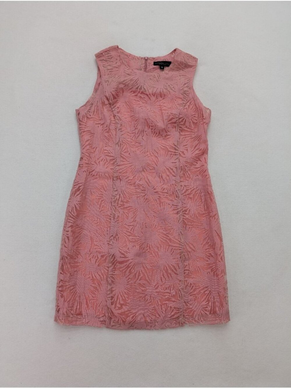 Donna Rae New York Women's Dress Size 14 Pink Sheer Sheath Overlay